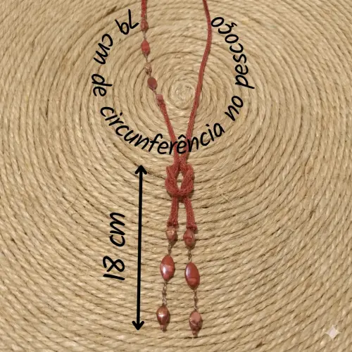 Colar Longo Malu de Tricot e Nó de Marinheiro em Fio de Cobre