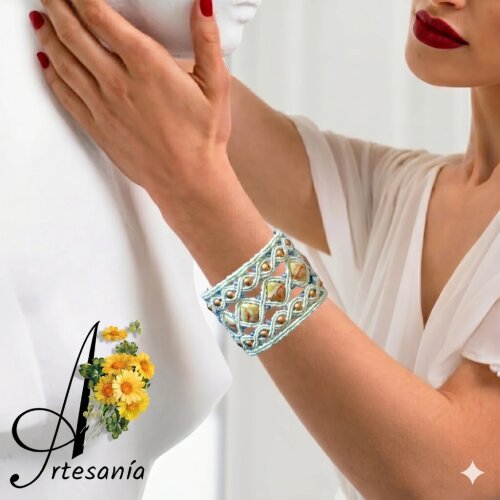 Bracelete Artesanal Feminino Deusa Deméter de Macramê