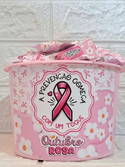 1 Balde com 100 Balas Outubro Rosa