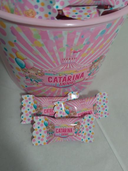 1 Balde com 100 Bala Circo Rosa Candy Colors