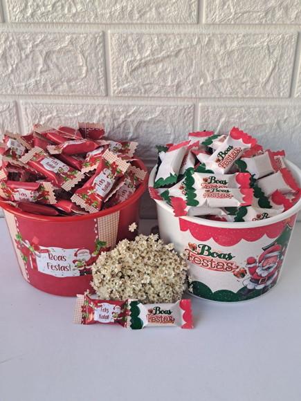 2 Baldes com 100 Balas Cada Feliz Natal e Boas Festas