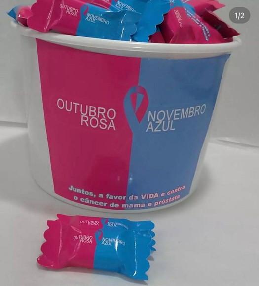 1 Balde com 100 Balas Outubro Rosa/novembro Azul