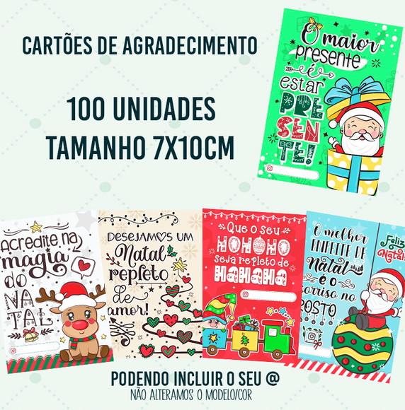 100 Cartões de Agradecimento Cliente 7x10cm Natal