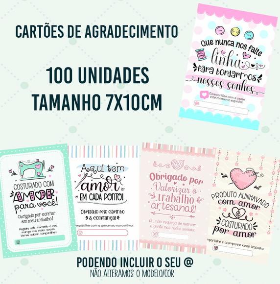 100 Cartões de Agradecimento Cliente 7x10cm Costura