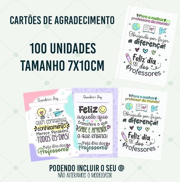 100 Cartões de Agradecimento Cliente 7x10cm Professores
