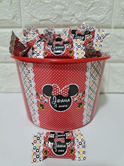 1 Balde com 100 Balas Minnie