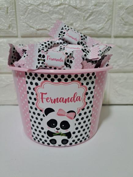 Balde com 100 Balas Urso Panda Rosa