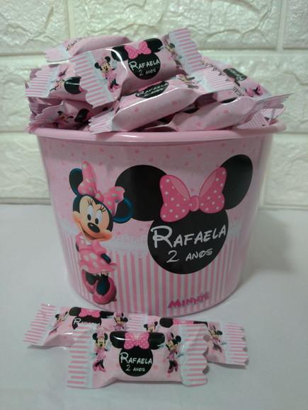 1 Balde com 100 Balas Minnie Rosa