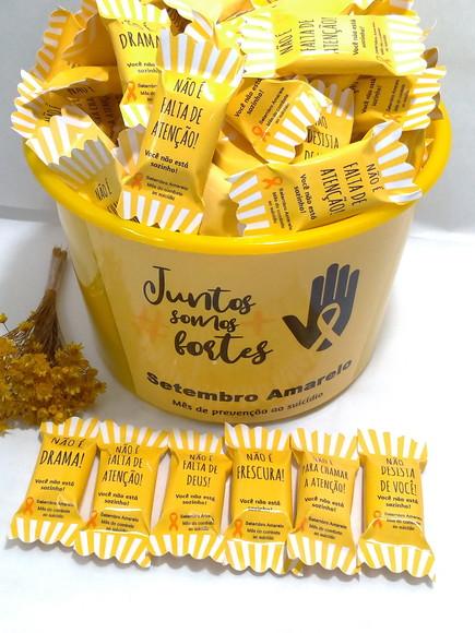 1 Baldinho com 100 Balas Setembro Amarelo (pronta Entrega)