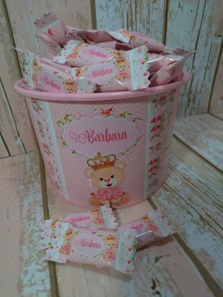 Kit 1 Balde com 100 balas Ursinha Princesa
