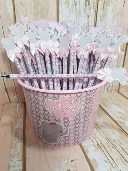 50 lápis personalizado Elefantinho Rosa e Cinza
