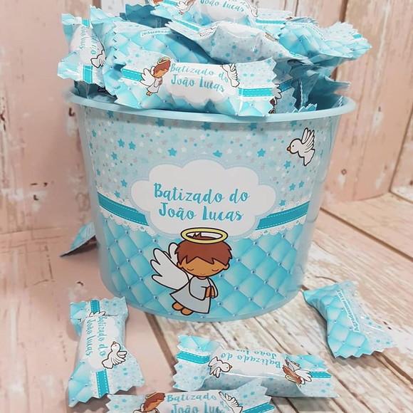 Balde com 100 Balas Anjinho Batizado
