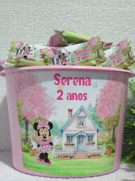 1 Balde com 100 Balas Jardim da Minnie
