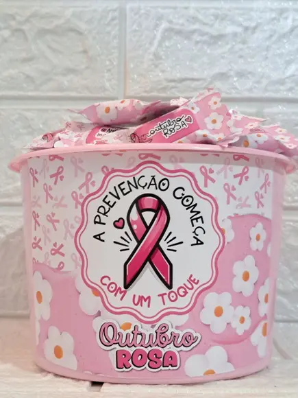 1 Balde com 100 Balas Outubro Rosa