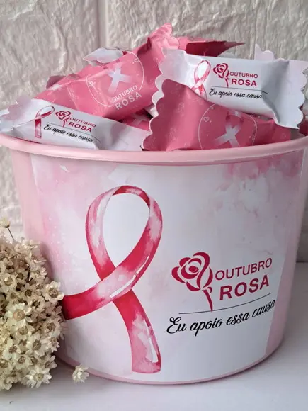 1 Balde com 100 Balas Outubro Rosa