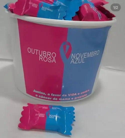 1 Balde com 100 Balas Outubro Rosa/novembro Azul