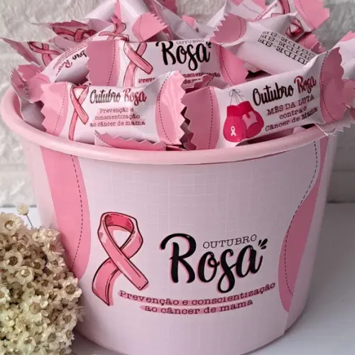 100 Balas Outubro Rosa com Baldinho