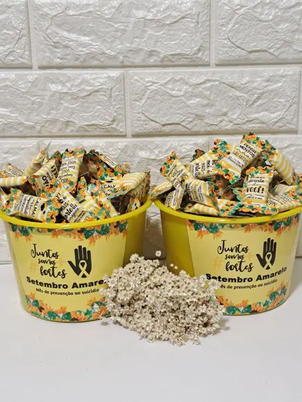 2 Baldes com 100 Balas Cada Setembro Amarelo