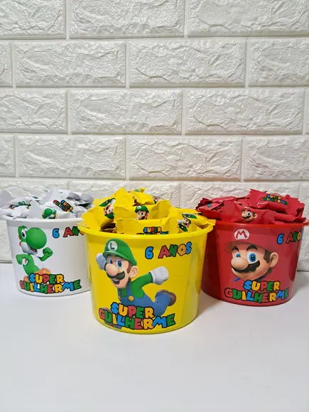 3 Baldes com Balas Super Mario