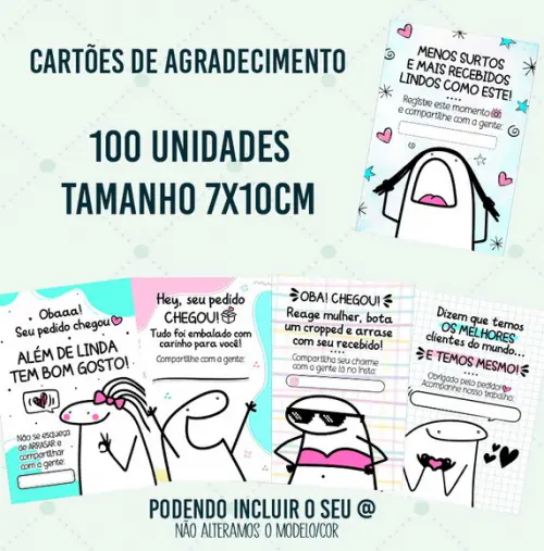 100 Cartões de Agradecimento Cliente 7x10cm Flork