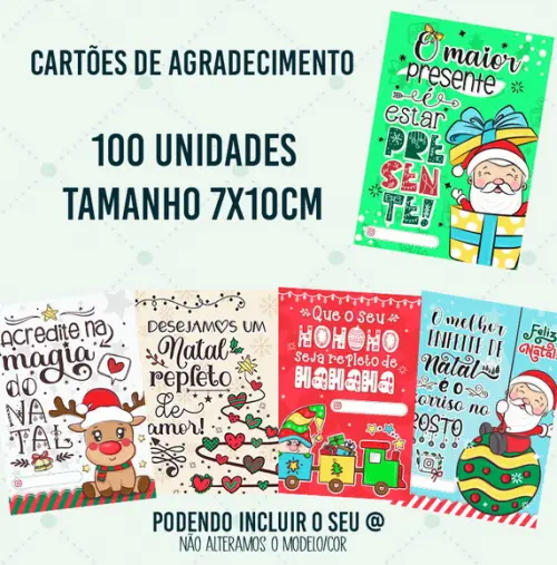 100 Cartões de Agradecimento Cliente 7x10cm Natal