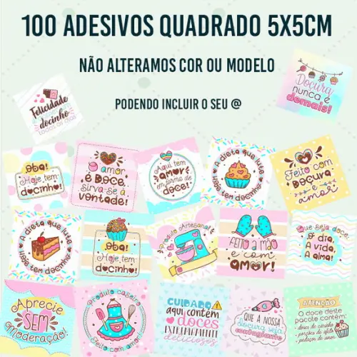 100 Adesivos Quadrado 5x5 Doces