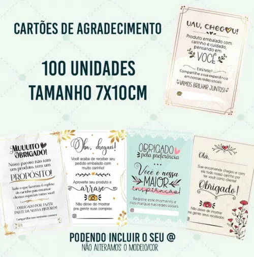 100 Cartões de Agradecimento Cliente 7x10cm