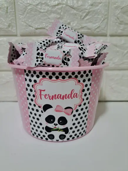 Balde com 100 Balas Urso Panda Rosa