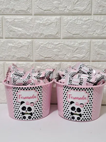 2 Baldes com Balas Urso Panda Rosa