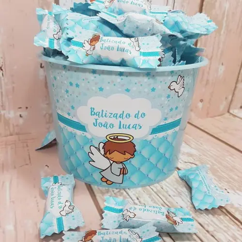 Balde com 100 Balas Anjinho Batizado