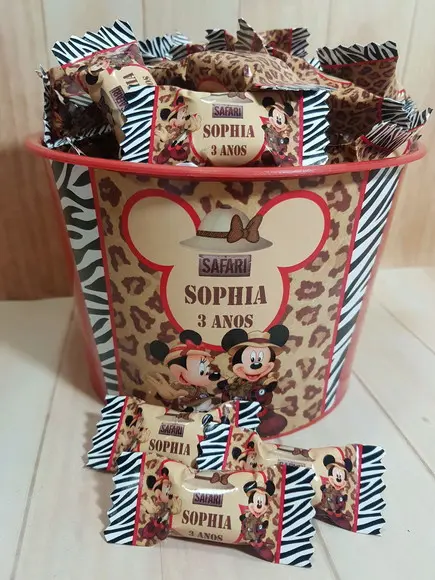 Balde com balas Minnie safari