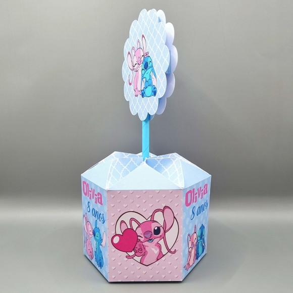 Centro de Mesa Sextavado - Stitch e Angel