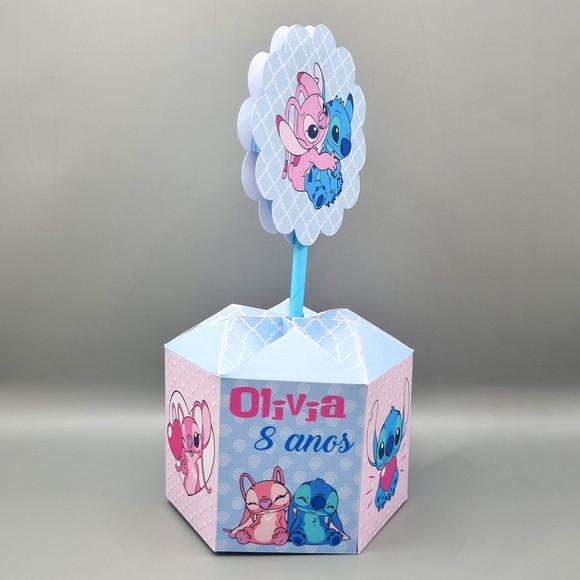 Centro de Mesa Sextavado - Stitch e Angel