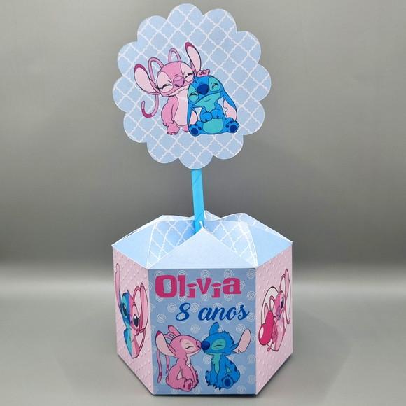 Centro de Mesa Sextavado - Stitch e Angel