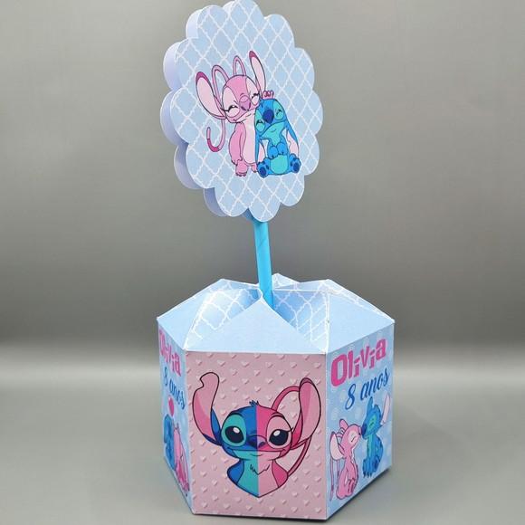 Centro de Mesa Sextavado - Stitch e Angel