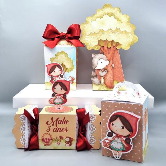 Kit Caixas Personalizadas 30 Pç Chapeuzinho Vermelho Aquarel