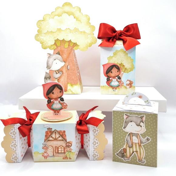 Kit Caixas Personalizadas 50 Pçs Chapeuzinho Vermelho Preta