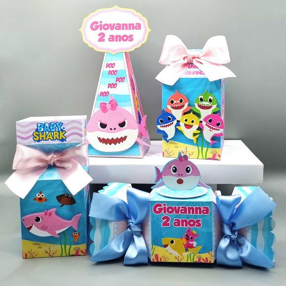 Kit de Caixas Personalizadas 20 Peças - Baby Shark Rosa