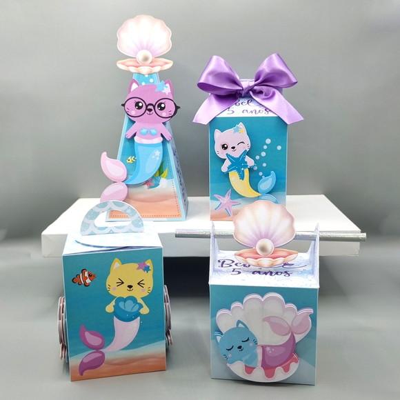 Kit de Caixas Personalizadas 20 Peças - Gato Sereia