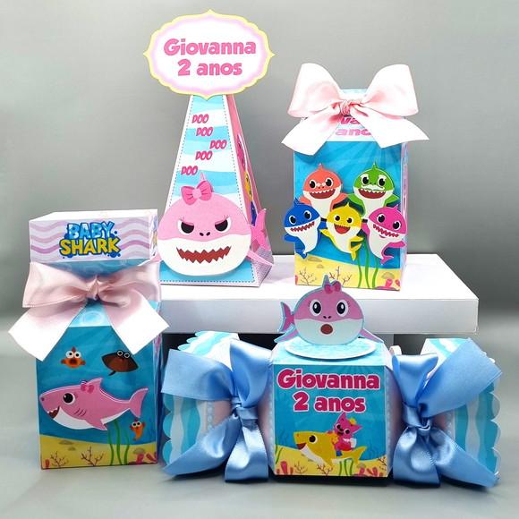 Kit de Caixas Personalizadas 30 Peças - Baby Shark Rosa