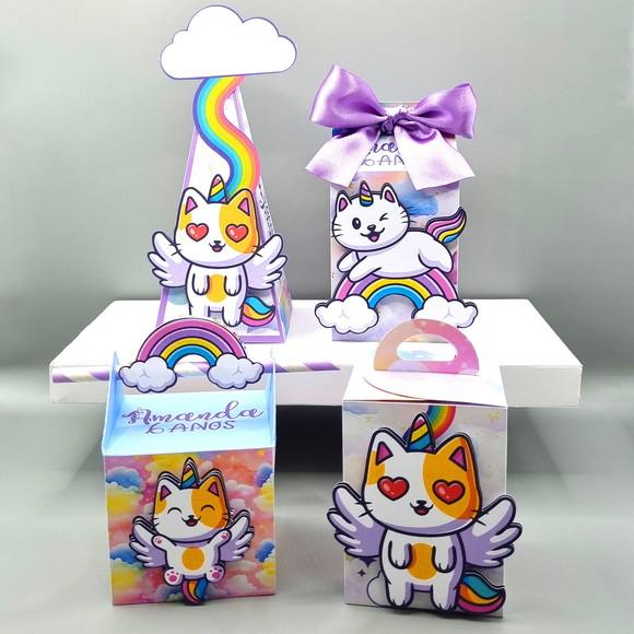 Kit de Caixas Personalizadas 30 Peças - Gato Unicórnio