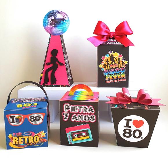 Kit de Caixas Personalizadas 50 Peças - Anos 70 e 80