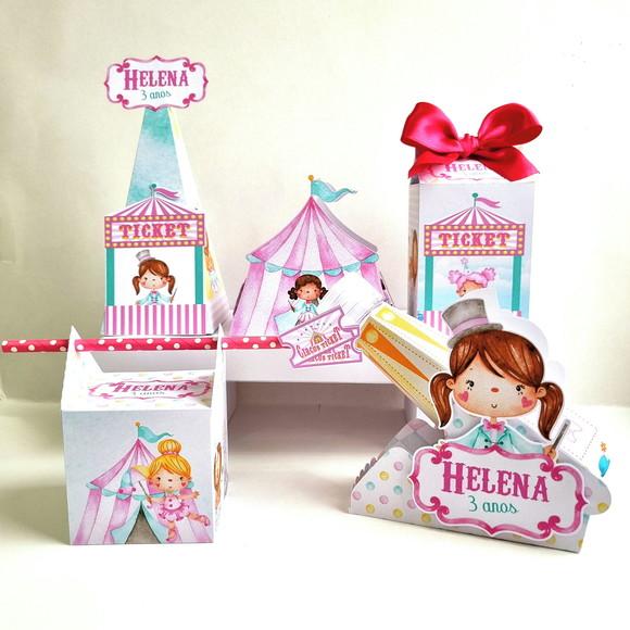 Kit de Caixas Personalizadas 50 Peças - Circo Rosa