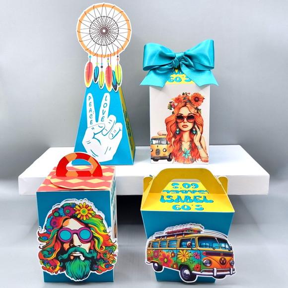 Kit de Caixas Personalizadas 50 Peças - Festa Retrô