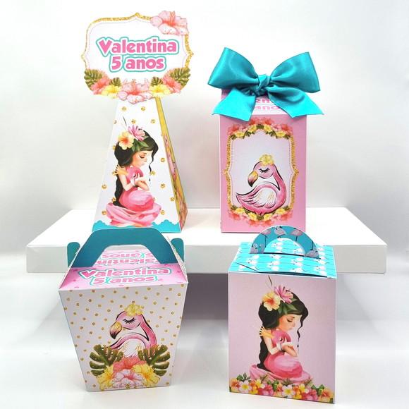 Kit de Caixas Personalizadas 50 Peças - Flamingos