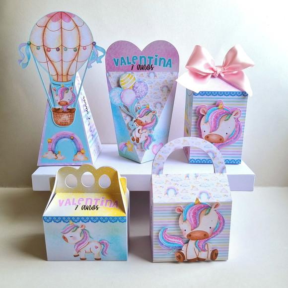 Kit de Caixas Personalizadas 50 Peças - Unicórnio