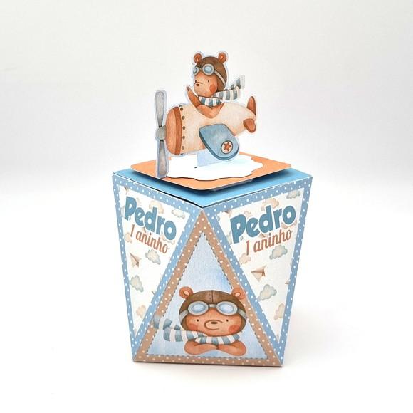 Kit de Caixas Personalizadas 50 Peças Urso Aviador Aquarela