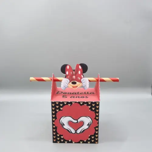 Caixa Passa Canudo - Mickey e Minnie Vermelho
