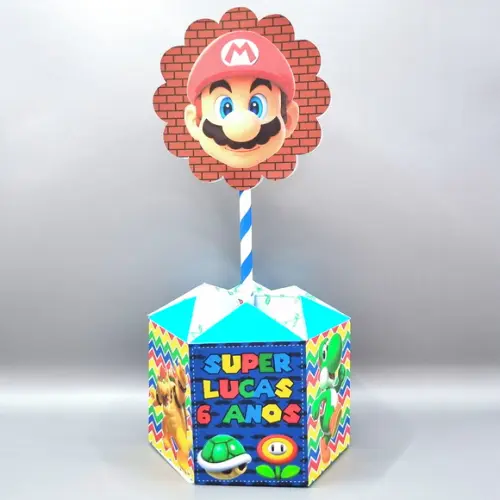 Centro de Mesa Sextavado - Super Mario