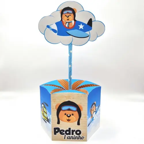 Centro de Mesa Sextavado Urso Aviador